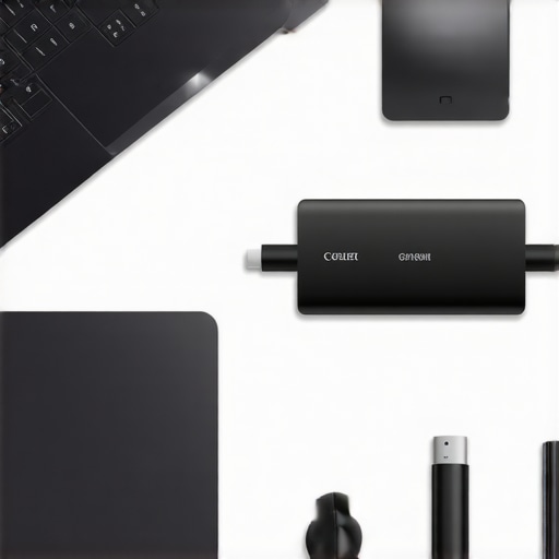 A collection of high-tech gear including a laptop and Wi-Fi tools on a modern coworking desk.
