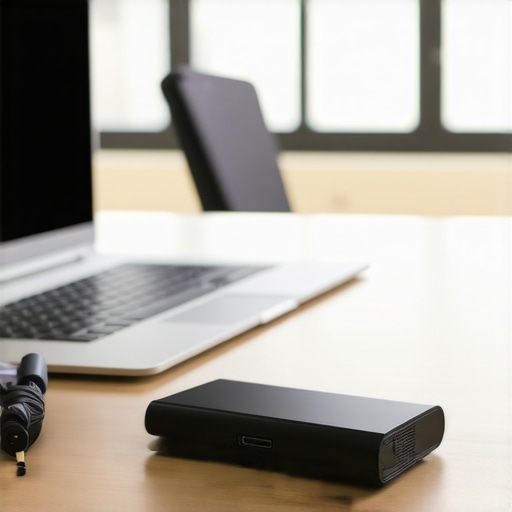 A layout of professional meeting tools including a speakerphone and high-end cables for startup founders.