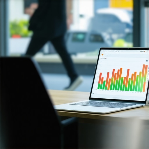 A startup founder working in a glass meeting room with potential privacy risks shown by passersby in the background.
