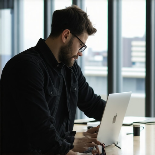 Startup founder testing equipment in a modern meeting room