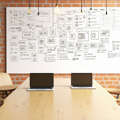 A collaborative startup war room in a coworking space with whiteboards and modern furniture.