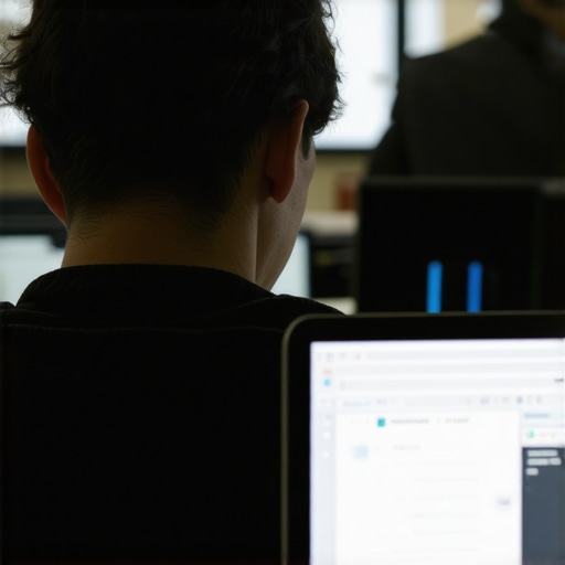 A frustrated founder dealing with slow internet in a busy coworking space.