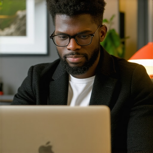 An entrepreneur testing Wi-Fi speed on a laptop in a bright, modern coworking office.
